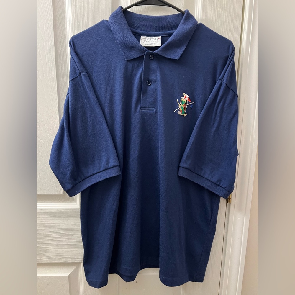 5/$25 Crystal Springs Blue Golf Polo Shirt Embroidered Golf Bag Clubs Size L